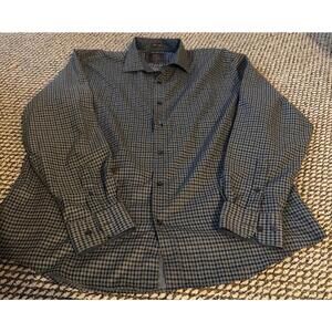 James Tattersall Shirt Mens Gray Blue Brown Plaid Button Down Casual XXL